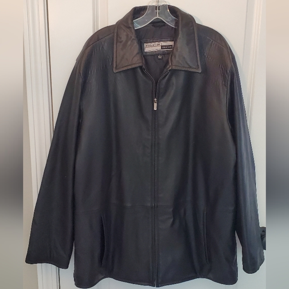 Evolution Comstock Genuine Leather Jacket Men’s L Black Zip Up Biker Coat